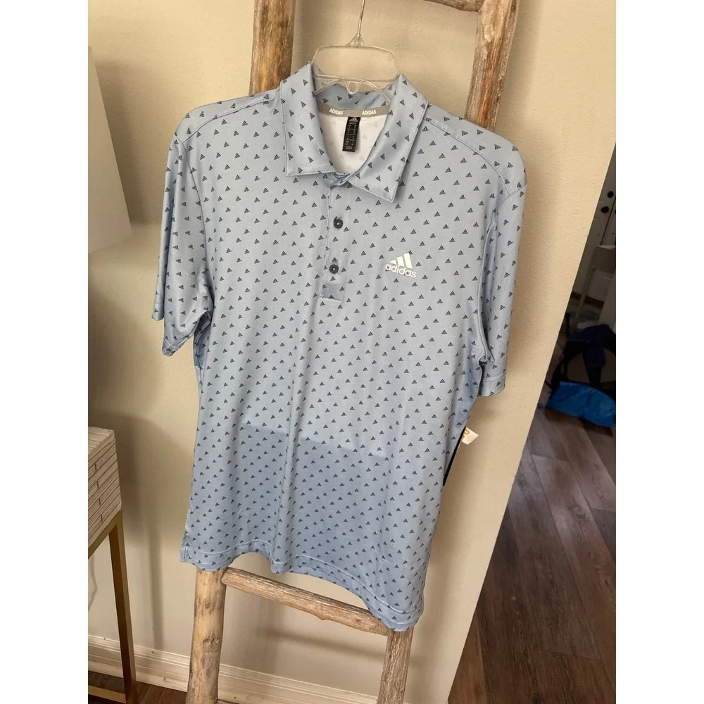 Adidas Polo‎ Golf Shirt Adi-Print Logo ULT Moon Blue Men's Size S UPF50